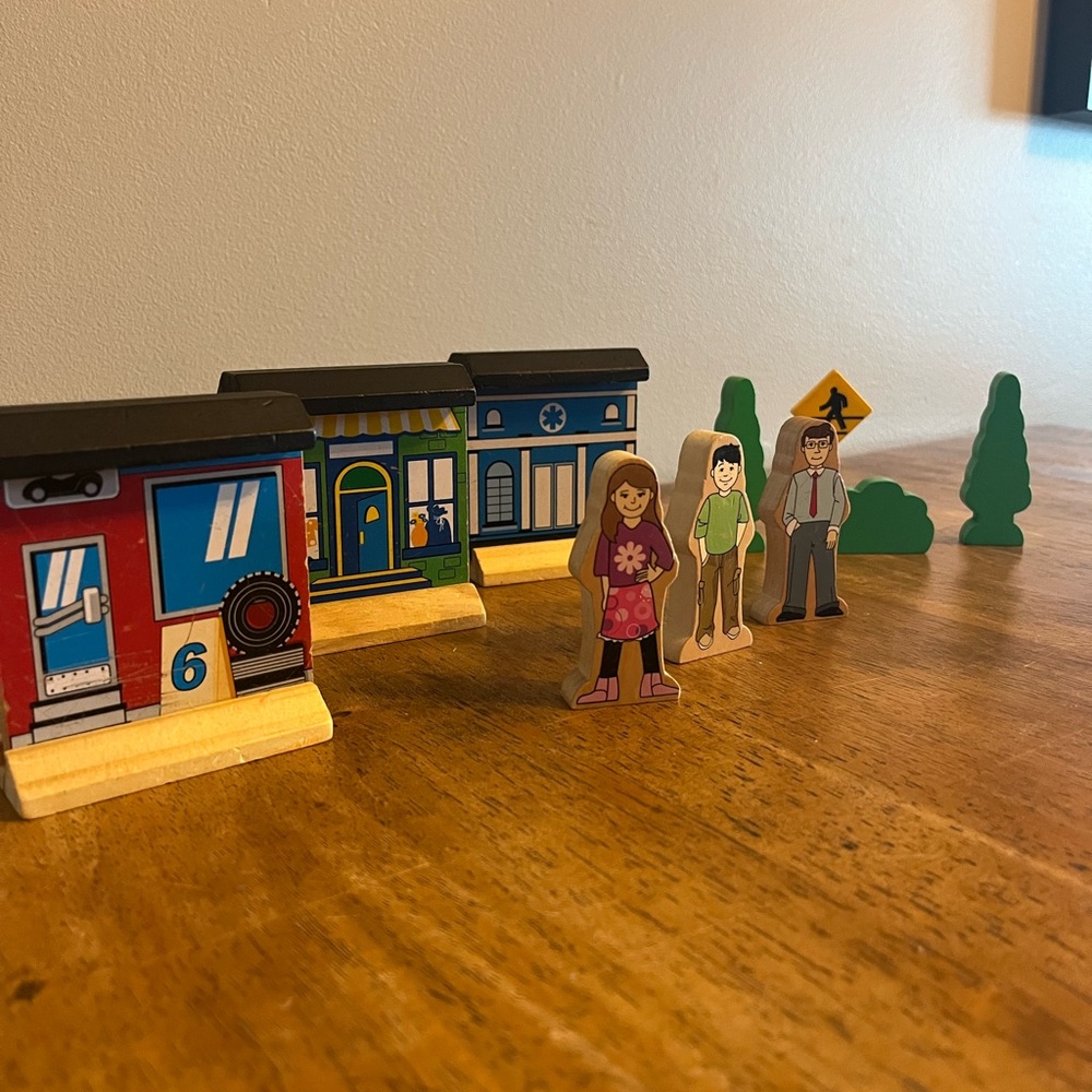 Assortment of Non-Brio Wooden “Round Town” Accessories for Train Sets (custom 2)